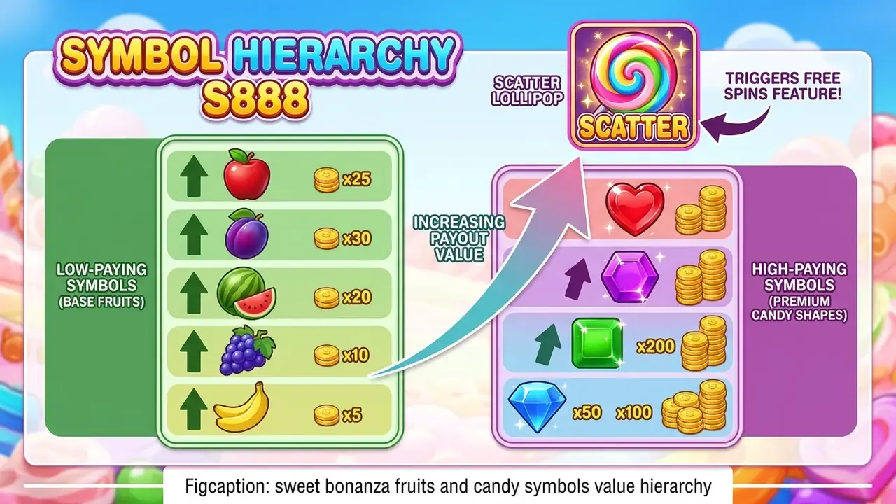 sweet bonanza fruits and candy symbols value hierarchy