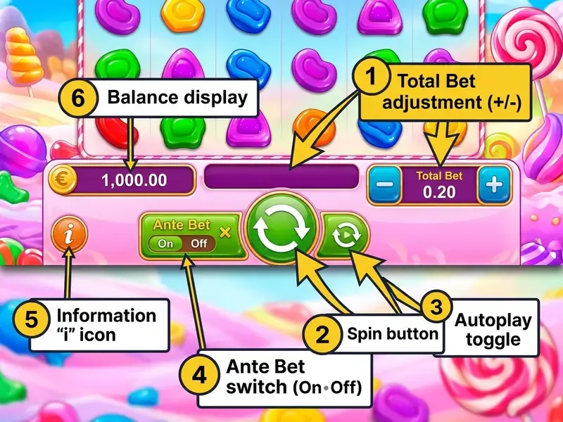 sweet bonanza play interface controls and bet setup
